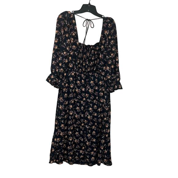 Julia Jordan Square Neck Floral A-Line Midi Dress Dark Teal Pockets Sz 10 - Picture 4 of 11